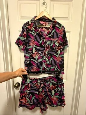 Tropical Leaf Short Pajama Set - Large